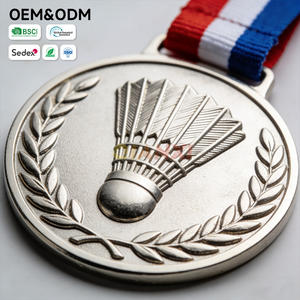 <span class=keywords><strong>Raquette</strong></span> de badminton personnalisée et volant de badminton avec bordure étoilée en relief, médaille finition argentée avec ruban - Product Image 4