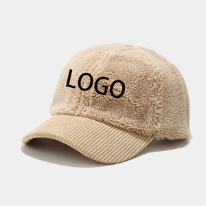 Casquette de baseball décontractée pour femme, en velours côtelé épais, couleur unie, avec logo personnalisé, style coréen, fausse fourrure, pour l'hiver - Product Image 1