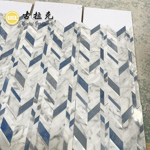 Tuile de mosaïque polie de forme de <span class=keywords><strong>Chevron</strong></span> de marbre blanc de mélange <span class=keywords><strong>bleu</strong></span> pour la décoration intérieure de mur et de plancher - Product Image 2