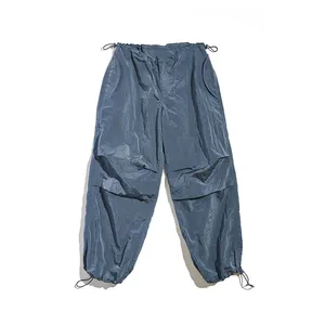 Customized lightweight nylon fabric shiny balloon pants mid rise with utility flap pockets men