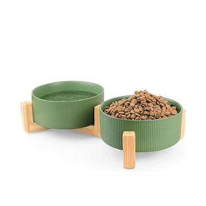 Manufacturer Wholesale Multi Colors <b>Ceramic</b> Wooden Frame Pet Cat <b>Dog</b> Bowl - Product Image 1