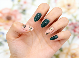 <span class=keywords><strong>Uñas</strong></span> Acrílicas de Presión con Diseño de Hojas Verdes Doradas, Estilo Stiletto Cuadrado, Acabado <span class=keywords><strong>Mate</strong></span> y Brillante, para Primavera/Verano, Decoración de Manicura DIY de Cobertura Completa - Product Image 3