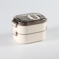 Boîte à bento en acier inoxydable 304 à 2 niveaux, compartimentée, étanche, écologique, compatible lave-vaisselle, avec support pour téléphone, pour le travail et l'école
