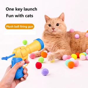 Gatto giocattolo palla lanciatore pistola palla peluche tiro pistola con 20 pz pon pon palline giocattoli divertenti interattivi per gatti interni - Product Image 2
