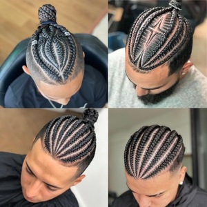 Base <span class=keywords><strong>de</strong></span> encaje completo 8x10 "<span class=keywords><strong>Peluca</strong></span> 8 Cornrow Strand Braid Reemplazo <span class=keywords><strong>de</strong></span> cabello rizado para hombres Cabello afro natural Tupé Cabello humano - Product Image 6