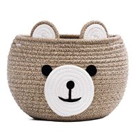 Panier de rangement en corde de coton tressée à ouverture supérieure, motif ours de dessin animé, pour l'organisation des essentiels de bébé, le tri des jouets et des articles divers (pour maman et bébé)