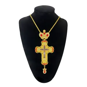 HT Religion Product Manufacture Orthodox Christian Bishop Priest Cross Pectoral Vestment Gold Plating Necklace