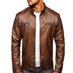 Blouson Bomber Décontracté en Cuir Véritable pour Homme LONG MISSION INDUSTRY, Col Mandarin, Fermeture Éclair, Couleur Unie, Logo Chauffant sur le Devant - Product Image 2