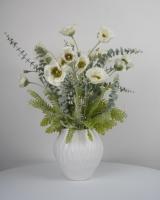 Bouquet de fleurs artificielles blanches de coquelicots et d'eucalyptus argenté, bouquet de fleurs au toucher réel pour centre de table de mariage