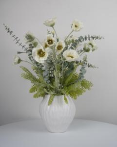 Bouquet de fleurs artificielles blanches de coquelicots et d'eucalyptus argenté, bouquet de fleurs au toucher réel pour centre de table de mariage - Product Image 1