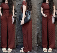 Ensemble décontracté deux pièces pour femme : Haut imprimé cœur à manches courtes et pantalon large, coupe ajustée, nouvelle collection été – Vente en gros usine