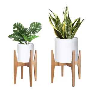 Hot Sell Garden And Outdoor Adjustable Mid Century Natural Bamboo Plant Stand Wooden Flower Pot With Holder