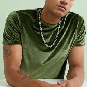 T-shirts en velours vert uni pour hommes, vente en gros à prix réduit - Product Image 2