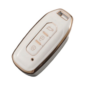 Protecteur de clé de voiture en TPU Gold Edge pour Ford Territory 2023 <span class=keywords><strong>2022</strong></span> 2021 <span class=keywords><strong>Titanium</strong></span> EV Key Keyless 3 Button Car Key Holder - Product Image 1