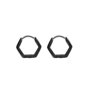 Unisex Punk Style <b>Titanium</b> Steel Black Hexagonal Geometric Huggie Earrings For Men Women Fashion Jewelry - Product Image 5