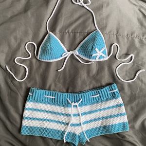 Traje de Baño de Dos Piezas con Cuello en V y Rayas Personalizadas OEM, Bikini Tejido a Mano, Ropa de Playa, Traje de Baño Deportivo para Mujer, Fabricante de Bikinis - Product Image 1