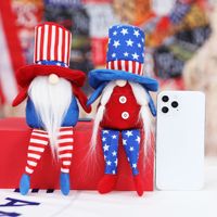 Poupée sans visage à jambes longues, cadeau du Jour de l'Indépendance, poupée en peluche, pendentif couple assis avec chapeau haut pour la Fête Nationale des États-Unis