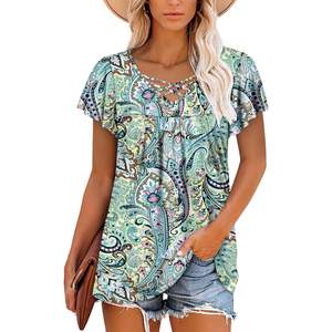 2025 túnica de verano de manga corta con cuello en V para mujer, blusa elegante de Cachemira Beige M con logotipo bordado para usar mallas - Product Image 2