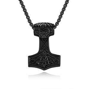 Retro Nordic Style Viking Thor's Hammer Steel Necklace Unisex Everyday Wear Geometric Pendant <b>Cross</b> Pattern - Product Image 5