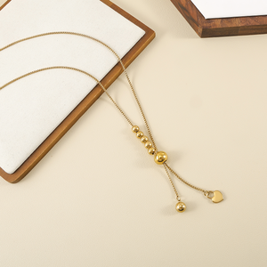 新款简约优雅不锈钢镀18k金小圆珠流苏长毛衣链项链女式 - Product Image 3