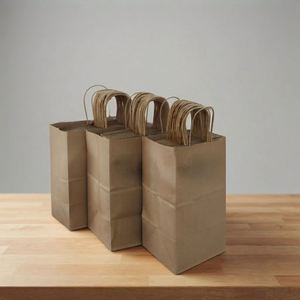 Sacs en papier kraft écologiques avec poignée plate, logo personnalisé, emballage pour restaurants à emporter, vente en gros - Product Image 1