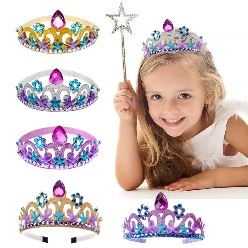Crown Headbands Children Rhinestone Ornaments Princess Crown Hair Band Five Star Starfish Mermaid Kids Birthday Headband