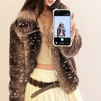 Manteau court en fausse fourrure pour femme, imprimé animal, veste zippée, col rabattu, manches longues, coupe slim, streetwear d'hiver
