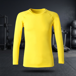 เสื้อเชิ้ตแขนยาวสีเหลือง คอกลม ระบายเหงื่อได้ดี ทรงพอดีตัว สำหรับผู้ใหญ่ ใส่ได้ทั้งชายและหญิง เหมาะสำหรับเล่นกีฬาในฤดูร้อน สีพื้น ผลิตจากวัสดุโพลีเอสเตอร์ - Product Image 2