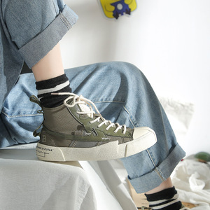 Fashionable High-Cut <strong>Canvas</strong> Walking Shoes <strong>White</strong> Vulcanized Rubber Sole for <strong>Women</strong> - Product Image 4