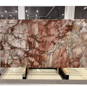 Dalle de quartzite Juliet Crystal, <span class=keywords><strong>pierre</strong></span> naturelle brésilienne, rose blush, crème, veines rouges, finition polie pour comptoir, meuble-lavabo, revêtement de sol - Product Image 3
