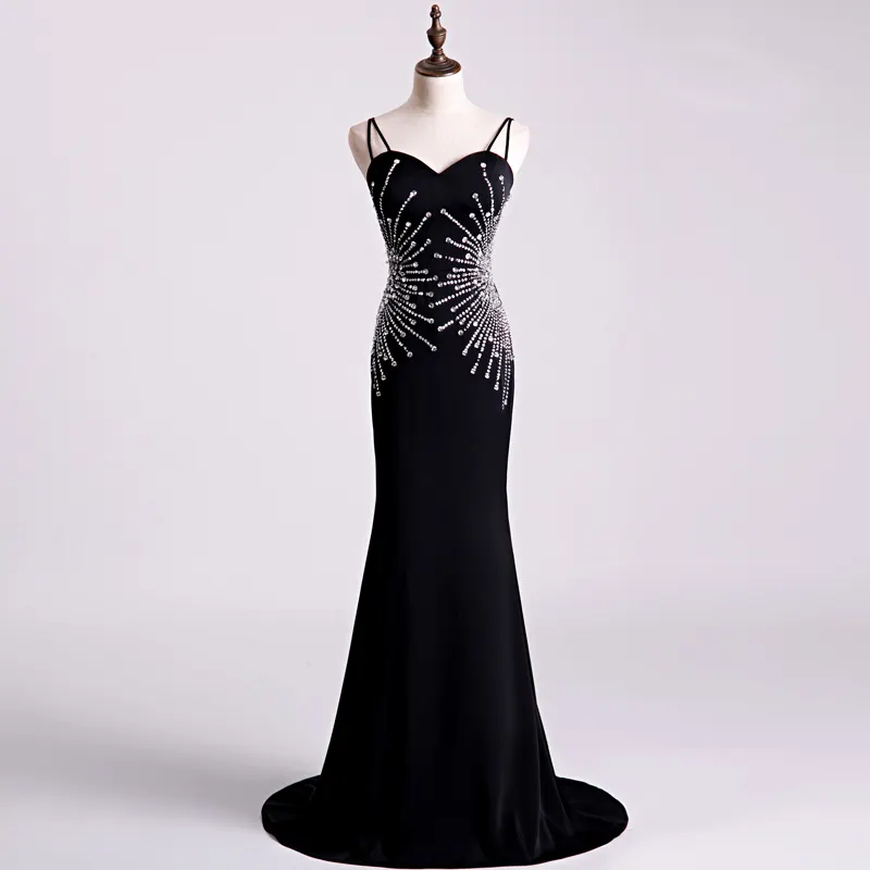 QUEENS GOWN suspender deep-v sexy backless dress mermaid beaded slim evening prom
