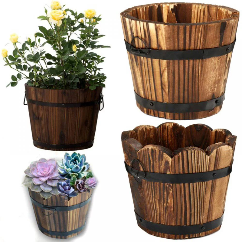 Small Wooden Bucket Wood Flowerpot for