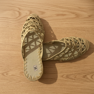 Sandalias de Rafia Hechas a Mano para Mujer, Punta Abierta, Rayadas, Transpirables, con Suela de Cuero Genuino, para Playa, Moda, Todas las Temporadas - Product Image 1