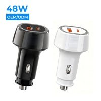 Chargeur de voiture double USB-C/USB-A 48W PD3.0 QC3.0 à charge rapide OTP 12-24V, adaptateur allume-cigare pour Android