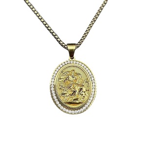 Collier pendentif religieux Hip Hop Yunnique en acier inoxydable plaqué or avec zircon, breloque ovale Jésus Saint, chaîne, cadeau, bijoux - Product Image 5
