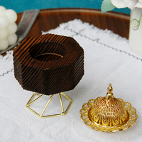 Brûleur d'encens en bois octogonal miniature de style minimaliste, Bukhoor Mabkhara avec support et couvercle en forme de mini-dôme de mosquée