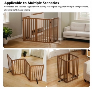 Moderne, opvouwbare, veilige hondenpoort van massief hout met 2 steunpoten, drukknop sluiting, milieuvriendelijk, maatwerk mogelijk, geschikt voor trappen en hondenrennen. - Product Image 4