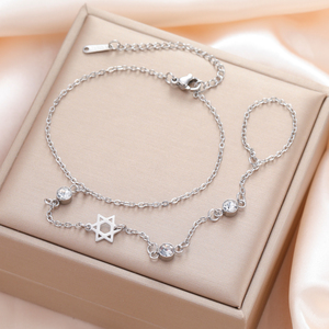 Pulsera de Dedo con Estrella de <span class=keywords><strong>David</strong></span> <span class=keywords><strong>y</strong></span> Circonita Transparente Myshape, Pulseras de Acero Inoxidable Color Dorado para Mujer, Amuleto, Joyería Judía, Regalo - Product Image 5