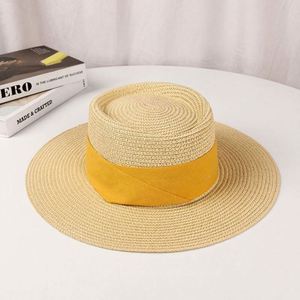 Wholesale Hot Sale Summer <b>Boater</b> Shape Unisex Women Men UV Sun Shade Beach <b>Straw</b> <b>Hat</b> With Ribbon - Product Image 5