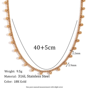 Collier ras du cou tendance avec pampilles perlées, style bohème, en acier inoxydable plaqué or 18 carats PVD pour femme - Product Image 2