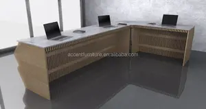 בניין משרדים של מספרה לובי קבוצת שולחן קבלה מודרני בהתאמה אישית שיש ועץ