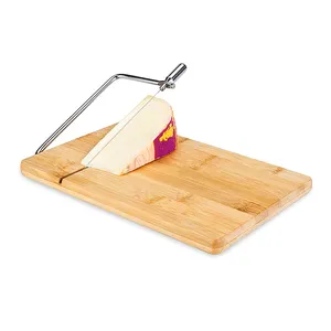 Wholesale Kitchen Accessories Eco-friendly Bamboo Cheese Cutting Board with Wire Slicer Wood Cheese Butter Slicer