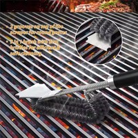 Brosse et grattoir de nettoyage pour barbecue extra-résistants, accessoires de nettoyage de barbecue, brosse de nettoyage triple à poils métalliques sûrs pour barbecue à gaz