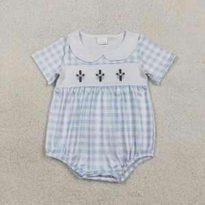 Ensemble assorti frères et sœurs : Robe décontractée écologique brodée à carreaux et croix, col montant, longueur genou, et combinaison-pantalon deux pièces - Product Image 4