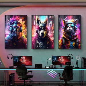 Affiche de graffiti <span class=keywords><strong>pop</strong></span> <span class=keywords><strong>art</strong></span> moderne, animal portant des écouteurs, peinture en porcelaine cristalline, décoration murale pour chambre à coucher, salle de jeux, peinture murale - Product Image 1