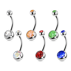 Ensemble de Piercings Nombril <span class=keywords><strong>Amaza</strong></span> Double Gemme, 20 Couleurs, 20 Pièces, Acier Inoxydable 16mm, Calibre 14 (16x11mm) avec Agate - Product Image 2