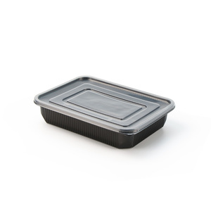 Microwavable Plastic Disposable Lunch Boxes Black Rectangular Takeaway Bento Food Containers Packaging