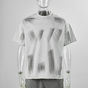 TKAN 176, venta al por mayor, ropa de calle de algodón de alta calidad, camiseta teñida con dobladillo crudo, cuello grueso, camiseta para hombre, camiseta de gran tamaño Boxy Fit - Product Image 3
