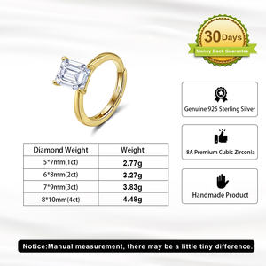 RINNTIN LZR41 cincin perhiasan pengantin wanita, Perhiasan Cincin Pernikahan berlapis Rhodium perak S925 klasik S925 1ct/2ct/3ct/4ct zamrud Cut 8A - Product Image 5