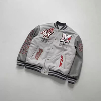 Veste bomber brodée pour homme, logo personnalisable, mode football, hip-hop, lettres, patchwork, cuir, veste de baseball